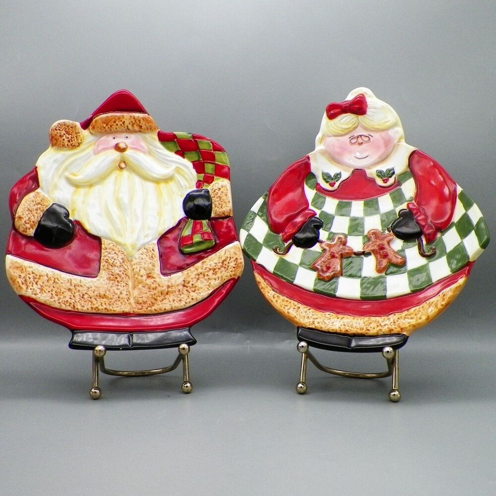 Mr & Mrs Clause Plates Becca Barton Snack Santa Cookies Certified International